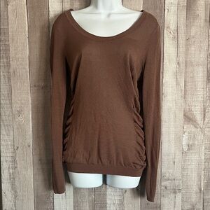 Calvin Klein Brown Scoop Neck Ruched Fitted Sweater